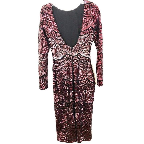 Dress the Population Burgundy Emery Sequin Embellished Long-Sleeve Bodyconxsmall - Picture 2 of 6